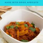 Pinterest image for apricot chicken curry.