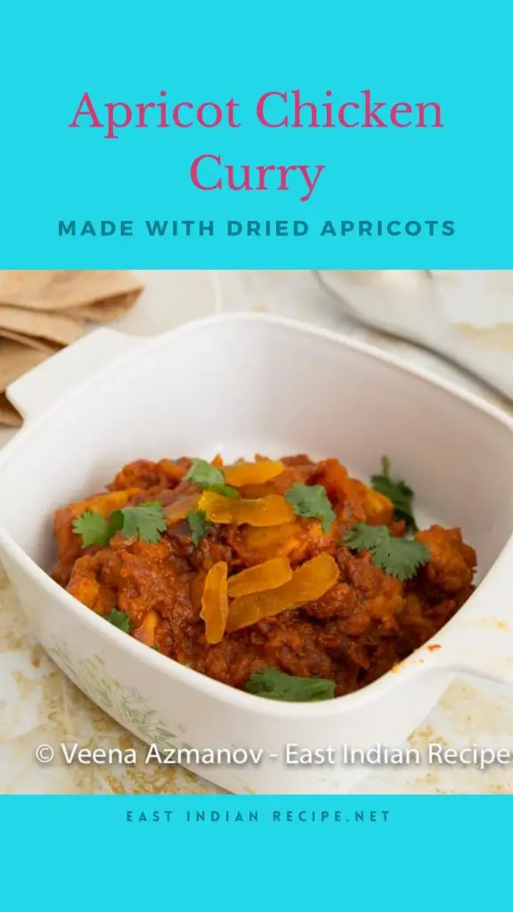 Pinterest image for apricot chicken curry.