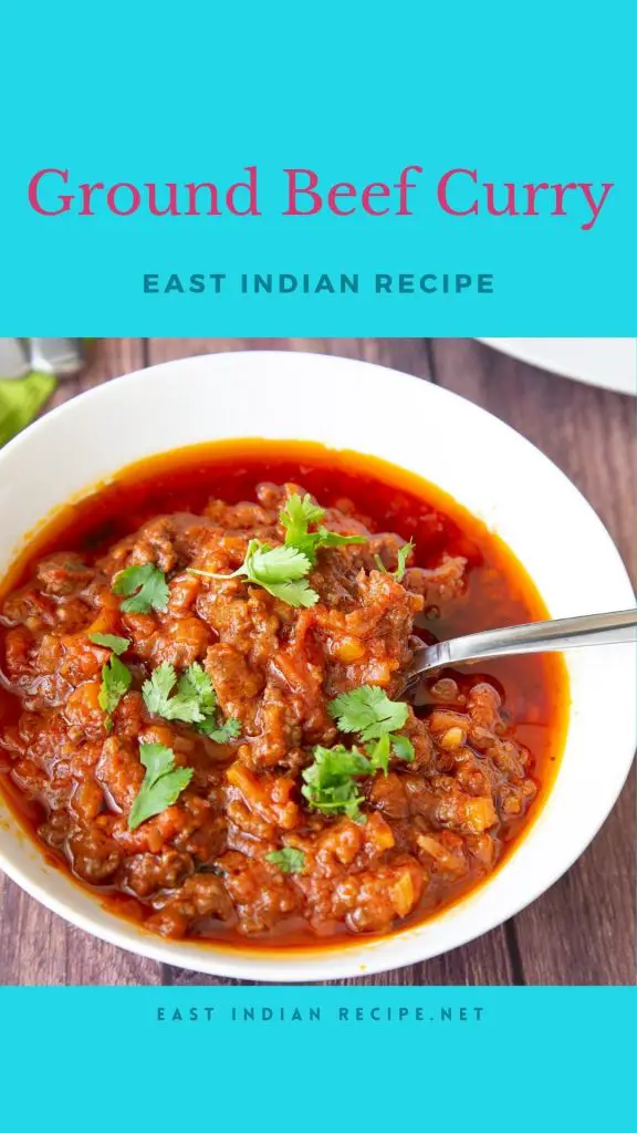 Pinterest image for ground beef curry.