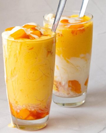 Falooda with mango in a glass.