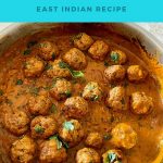 Pinterest image for meatballs in curry.