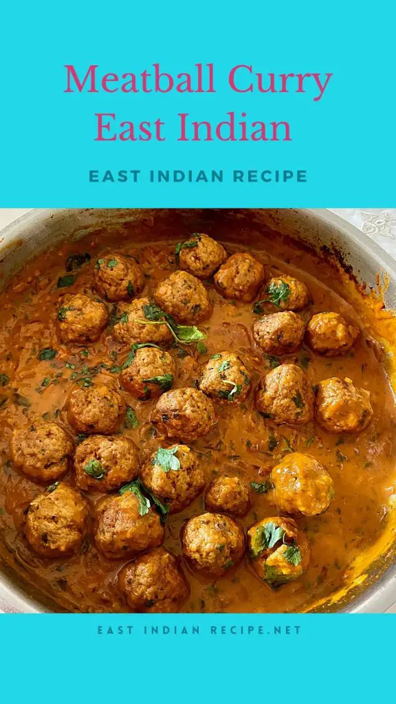 Pinterest image for meatballs in curry.