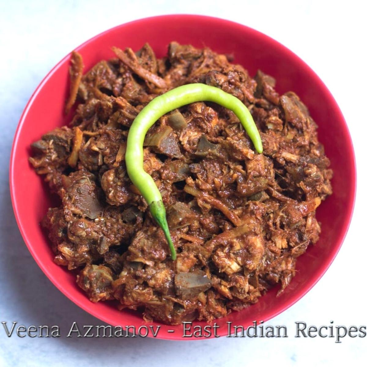 A bowl with pork sorpotel.