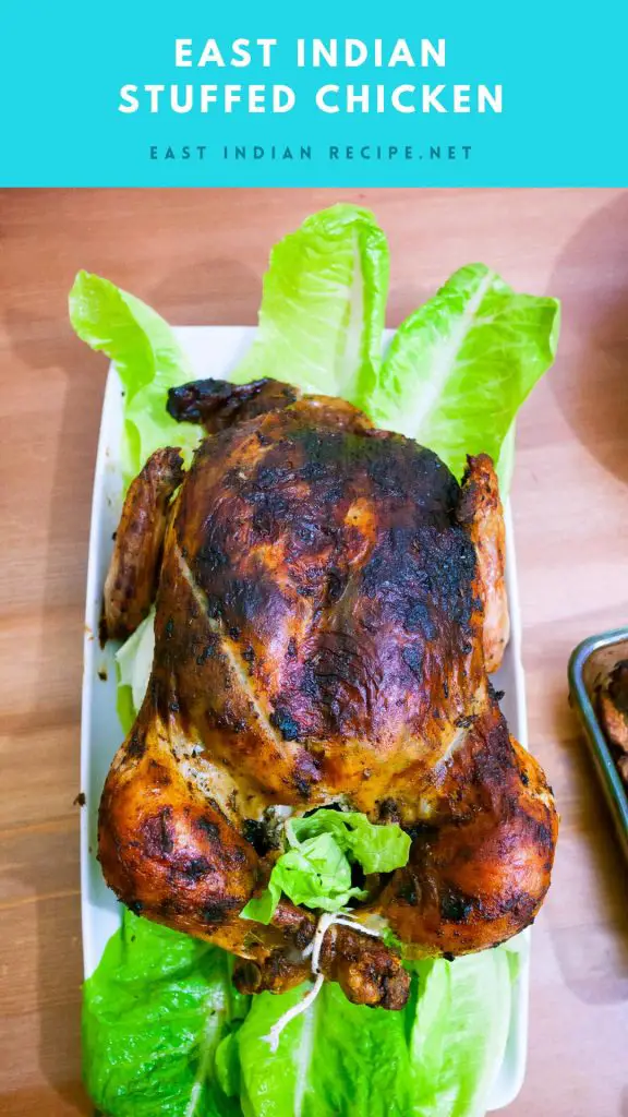 Pinterest image for roast stuffed chicken.