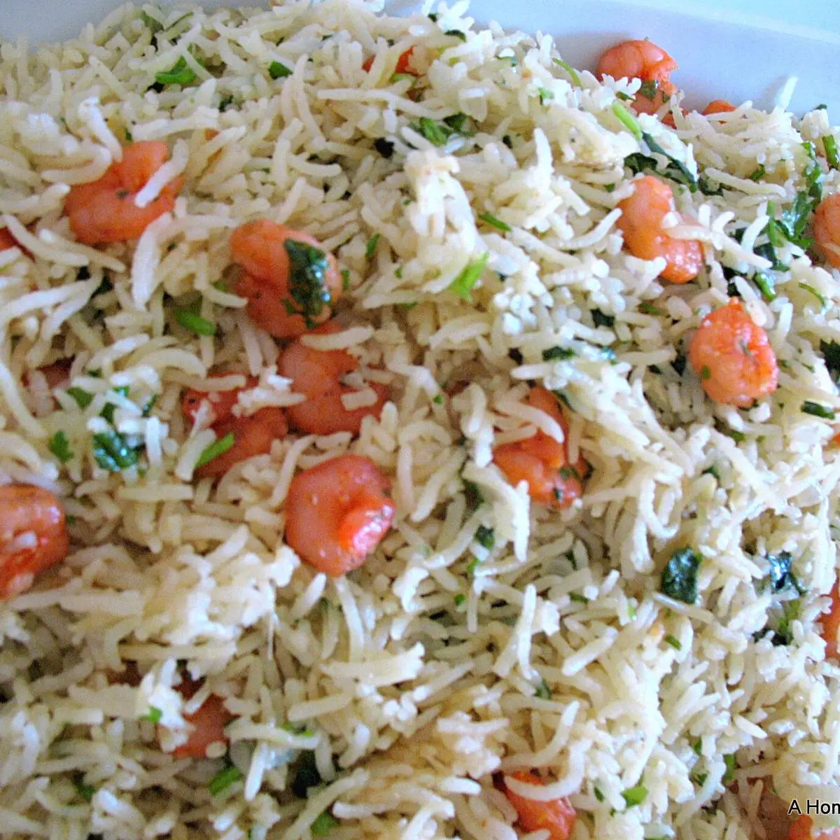 A plate with prawn pulao.
