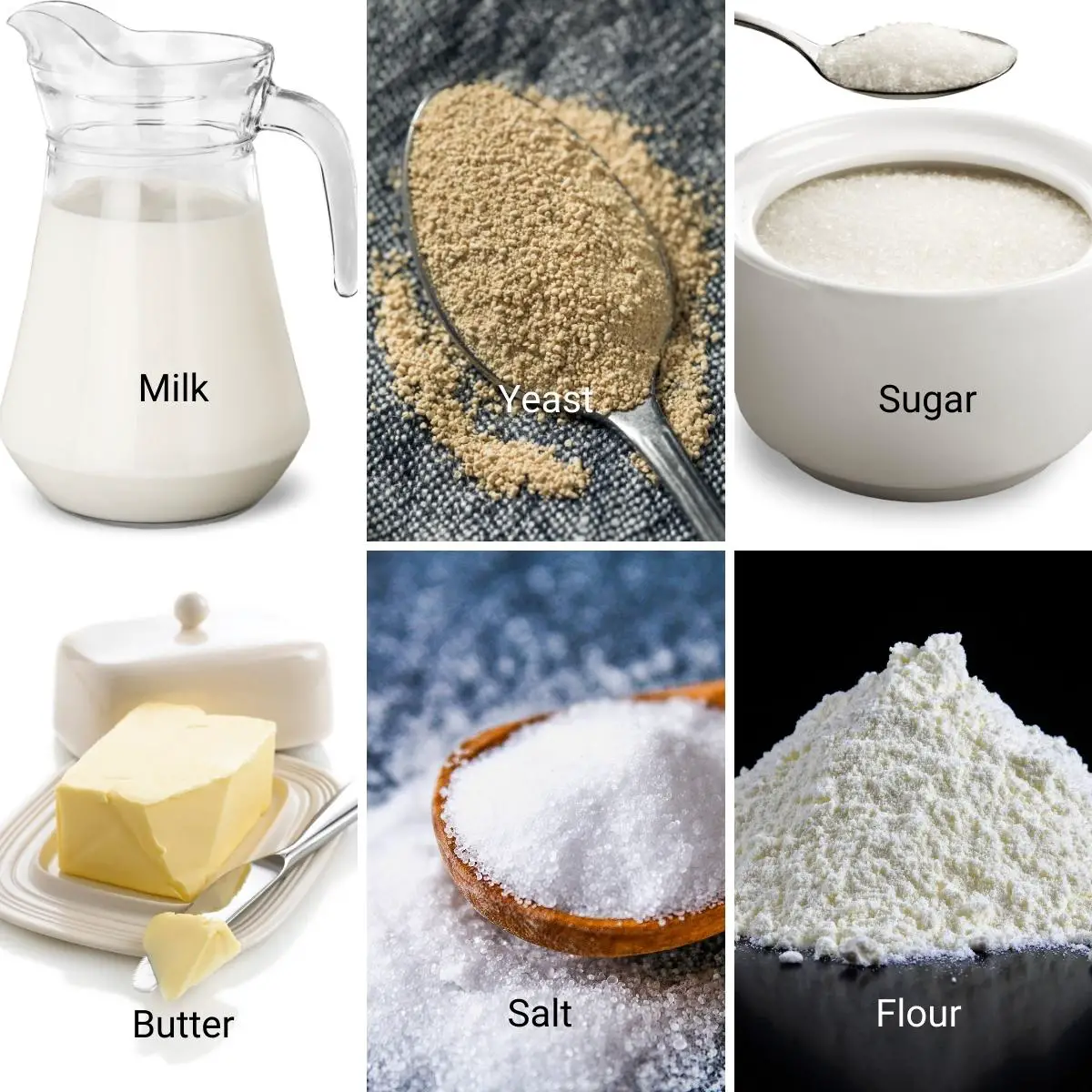 Ingredients for making white bread recipe. 