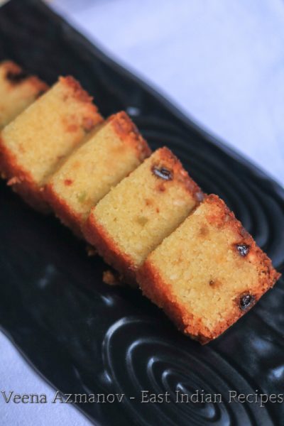 A fruitcake made with dried plums and semolina
