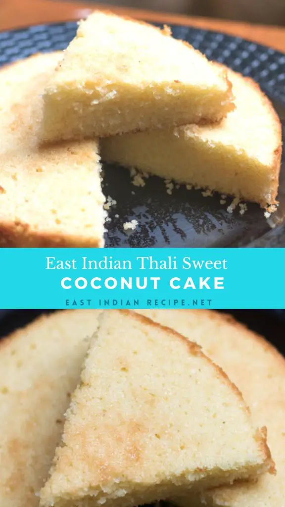 Pinterest image for thali coconut cake.