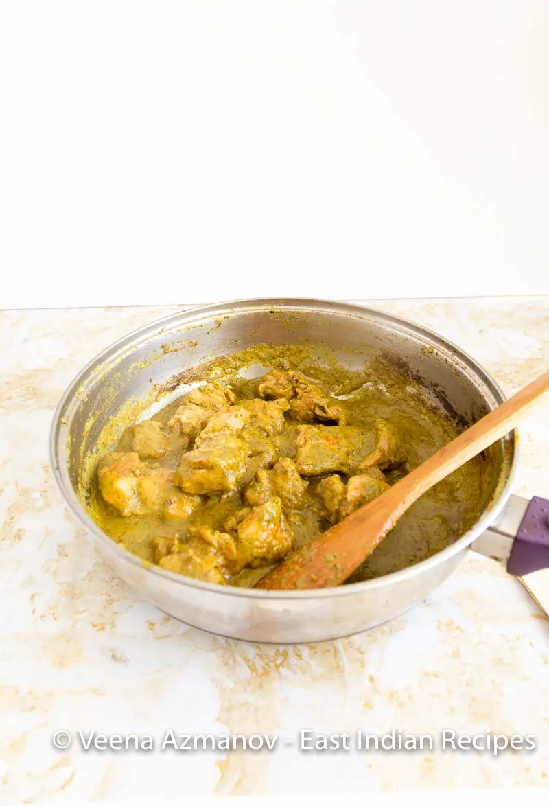 An East Indian Chicken Curry cooked in green cilantro masala and spices