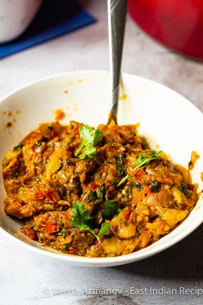 East Indian Eggplant Broth or Brooth or Baigan Bharta
