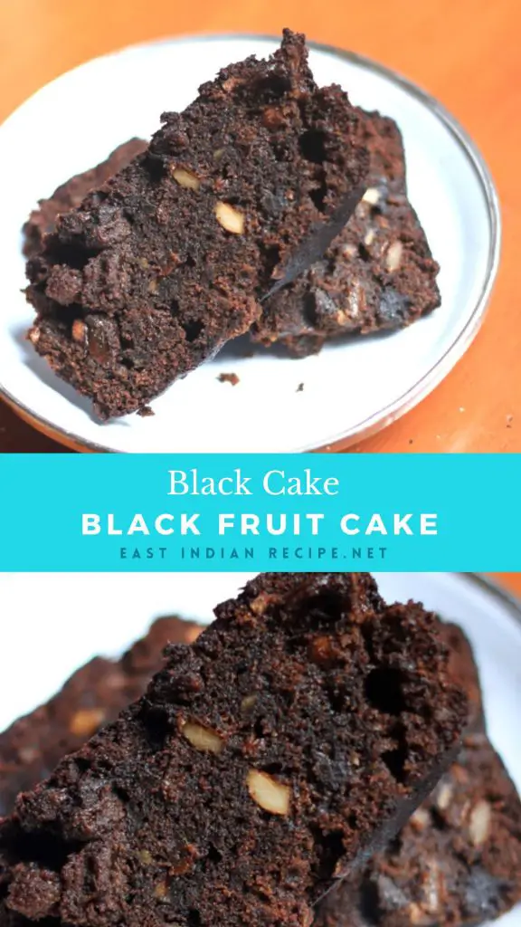 Pinterest image for black plum fruit cake.