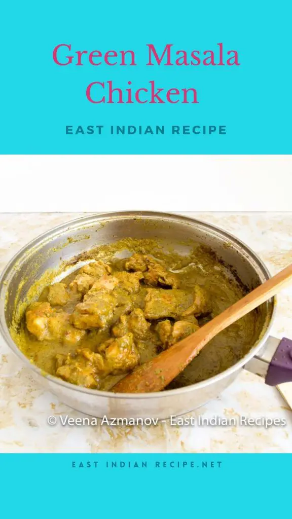 Pinterest image for chicken curry with Green Masala.