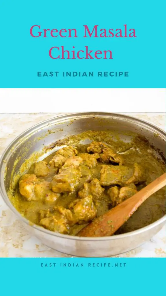 Pinterest image for chicken curry with Green Masala.