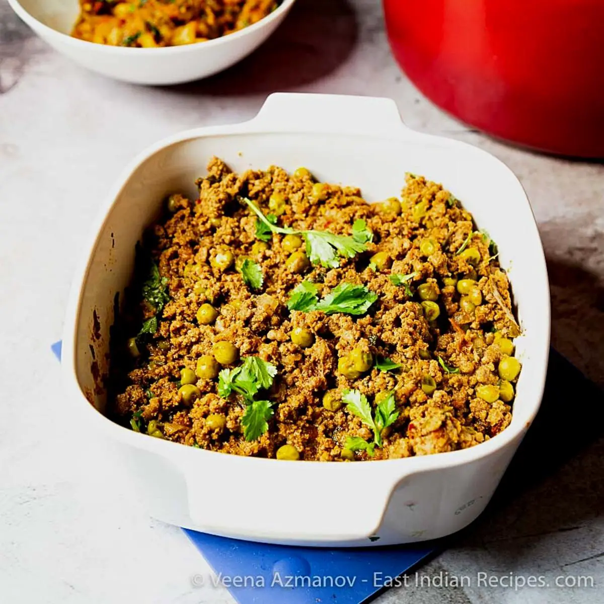 A casserole dish with ground beef.