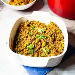Ground Beef curry with peas and East Indian Bottle Masala