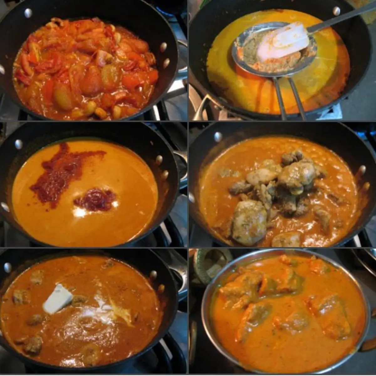 Progress pictures for butter chicken.