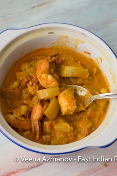 East Indian curry with prawn and white pumpkin temprade