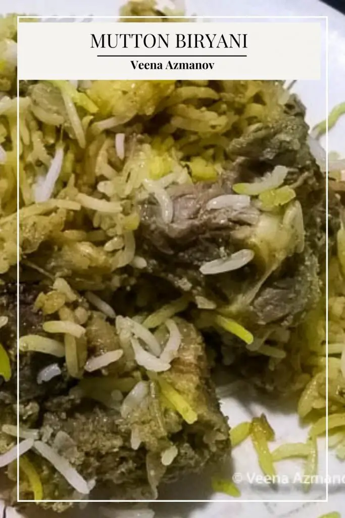 Pinterest image for biryani recipe with mutton.