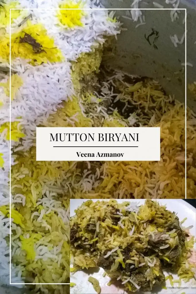 Pinterest image for biryani recipe with mutton.