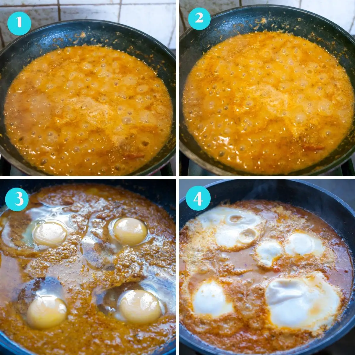 Progress pictures collage for curry with eggs.