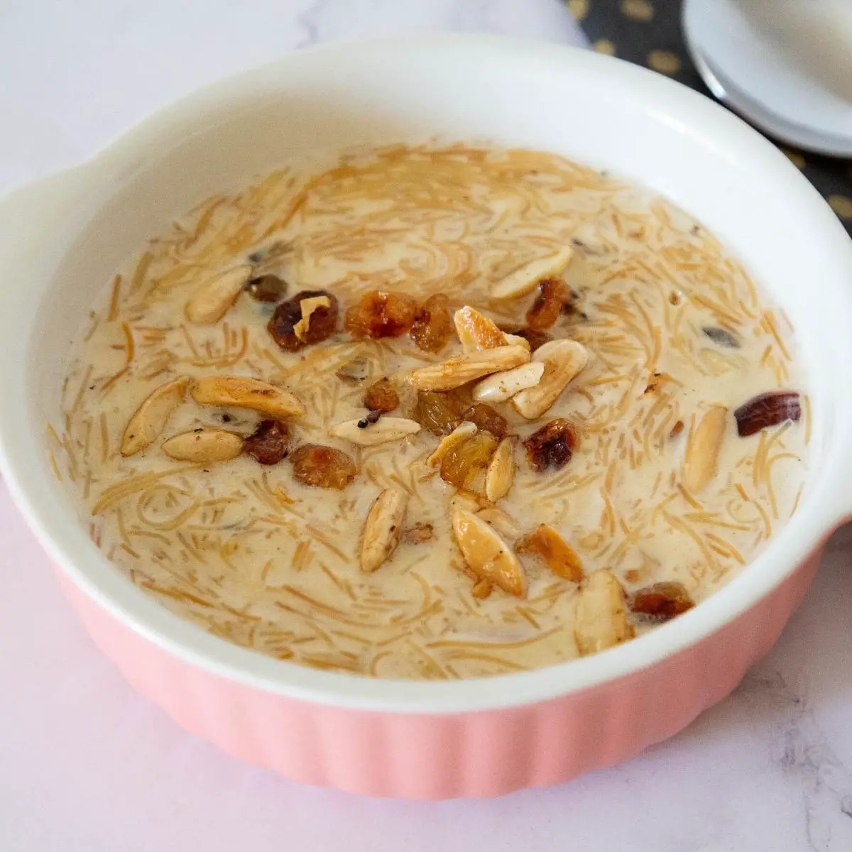 A bowl with sev or kheer.
