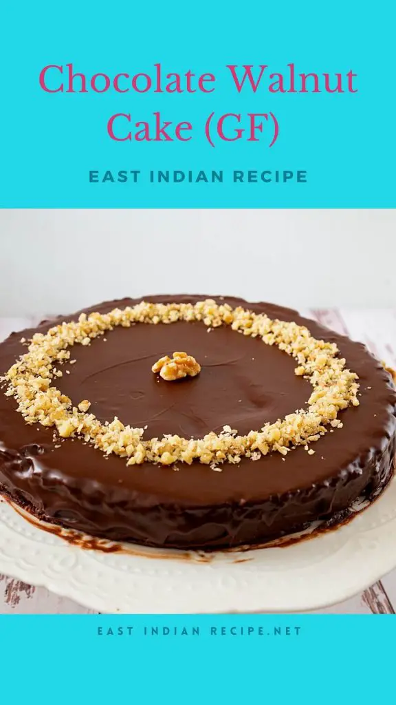 Pinterest image for chocolate glaze walnut cake.