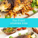 Pinterest image for fish stuffed with sautted onions.