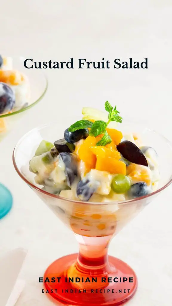 Pinterest image for fruit salad with custard.