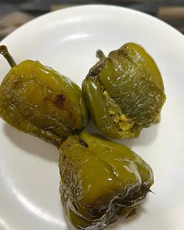 Green stuffed peppers in a plate.