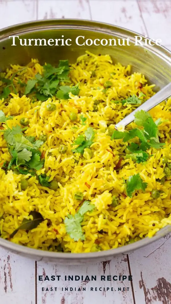 Pinterest image for turmeric rice with coconut.