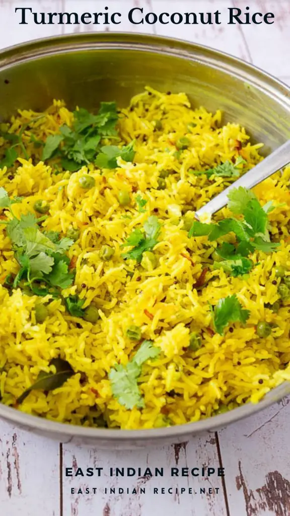Pinterest image for turmeric rice with coconut.
