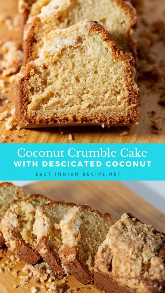 Pinterest image for Crumble coconut cake.