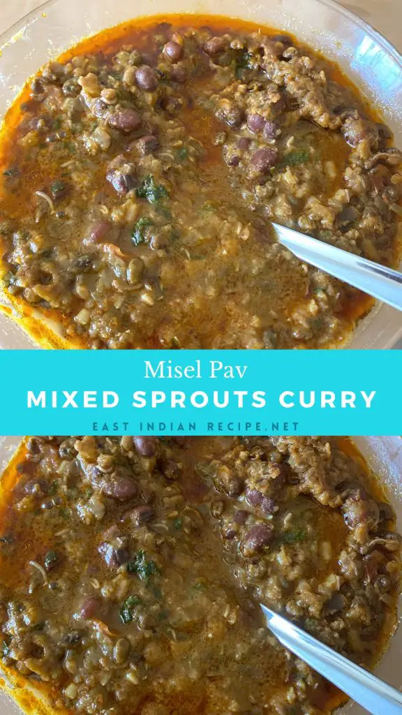 Pinterest image for mixed sprouts curry.
