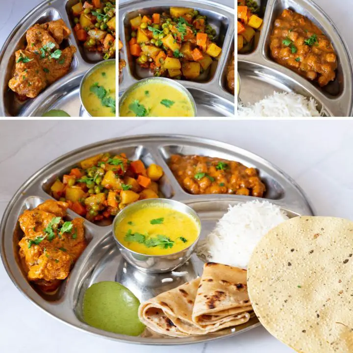 Indian Chicken Thali - Channa masala, mixed veggies, dal, - East Indian ...