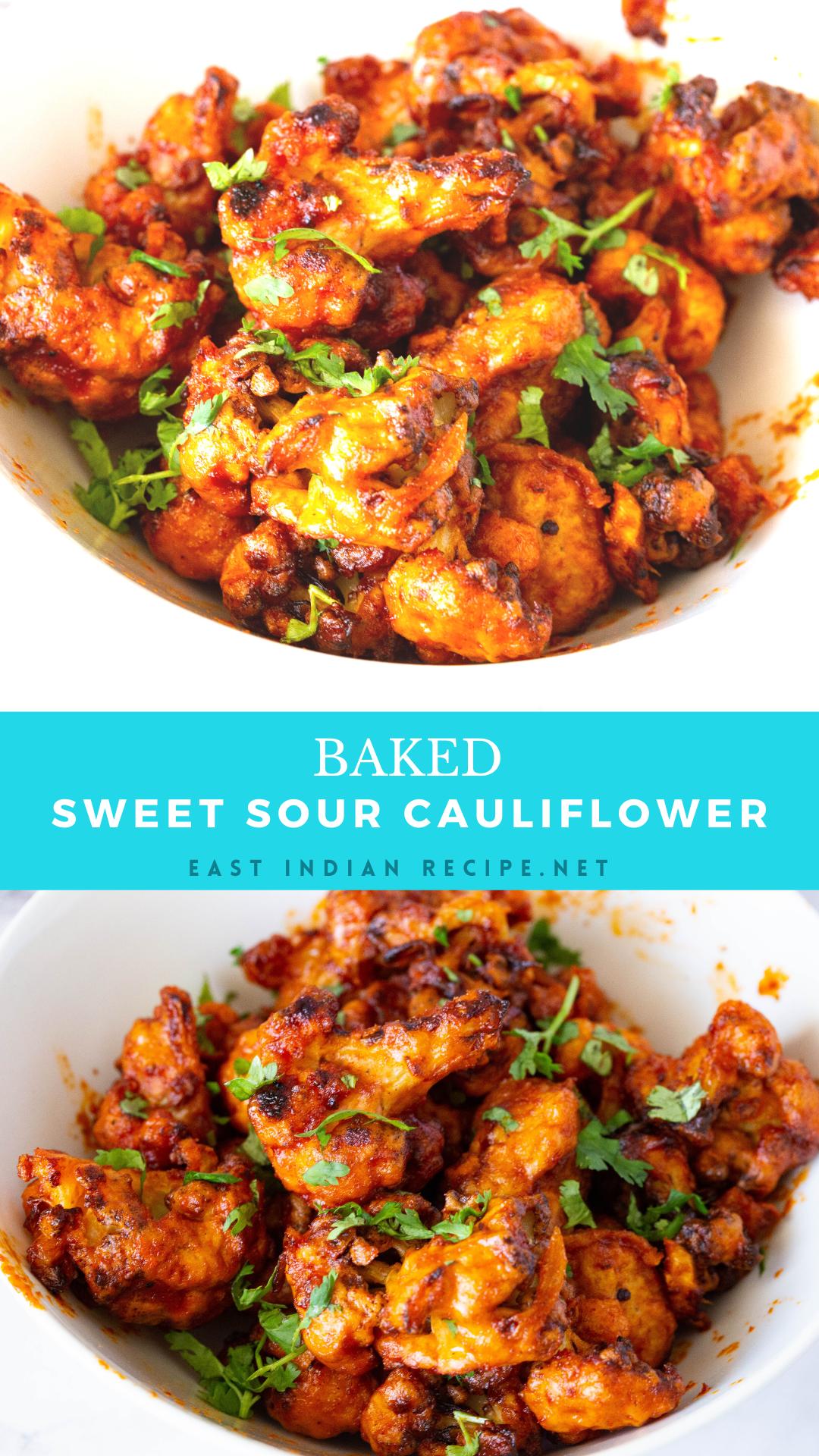 Pinterest image for baked cauliflower with sweet and sour.