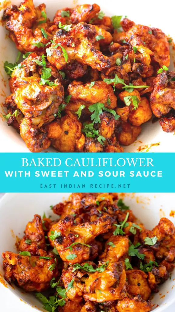 Pinterest image for cauliflower with sweet sour sauce.