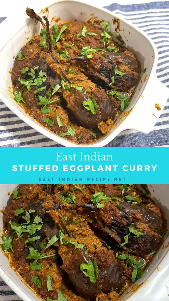 Pinterest image for eggplant curry.