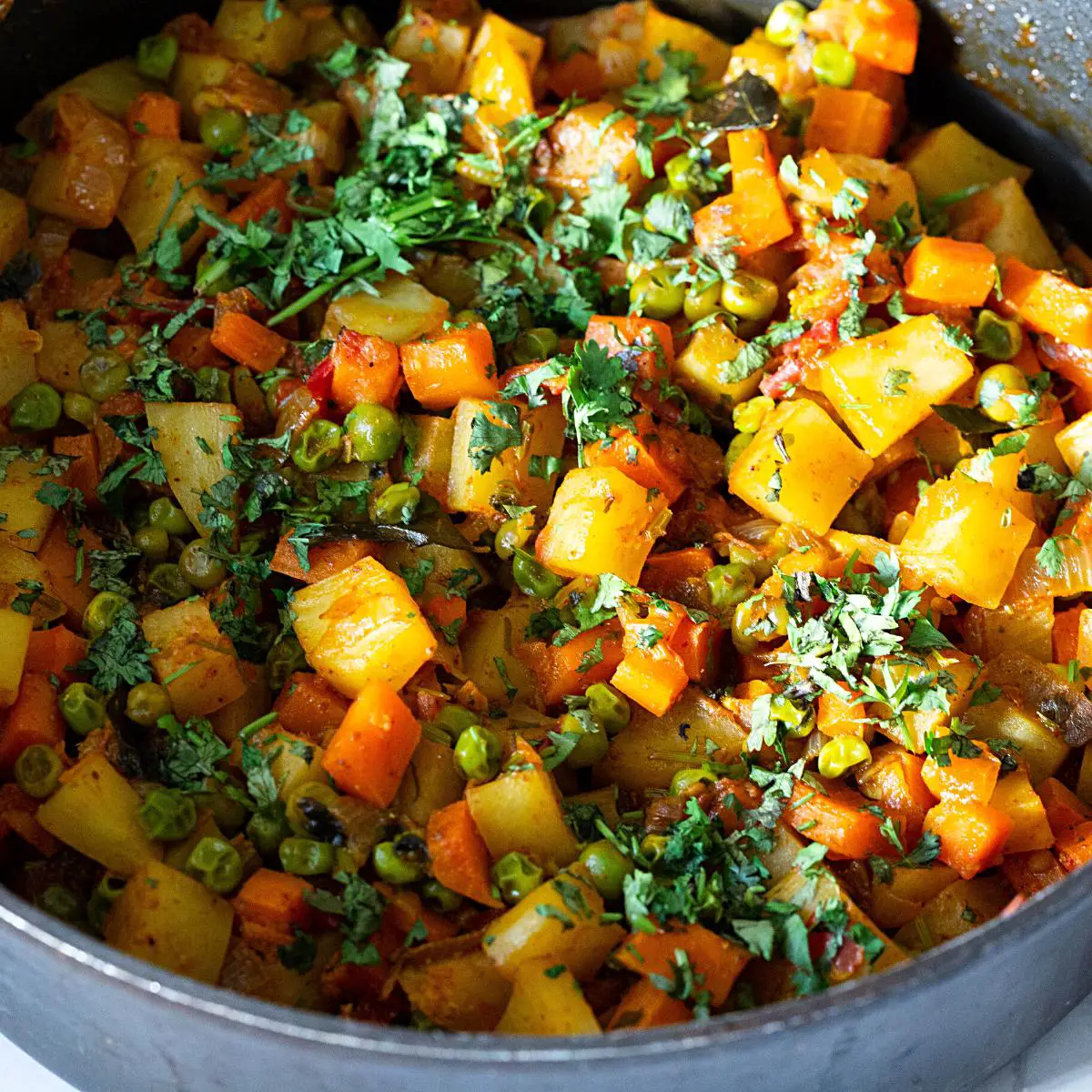 Vegetable curry in a pan.