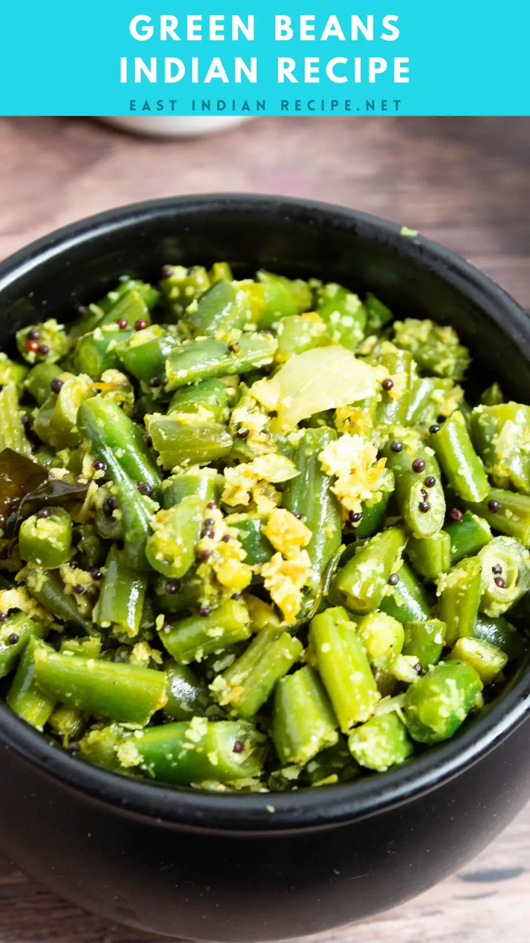 Pinterest image for green beans Indian recipe.