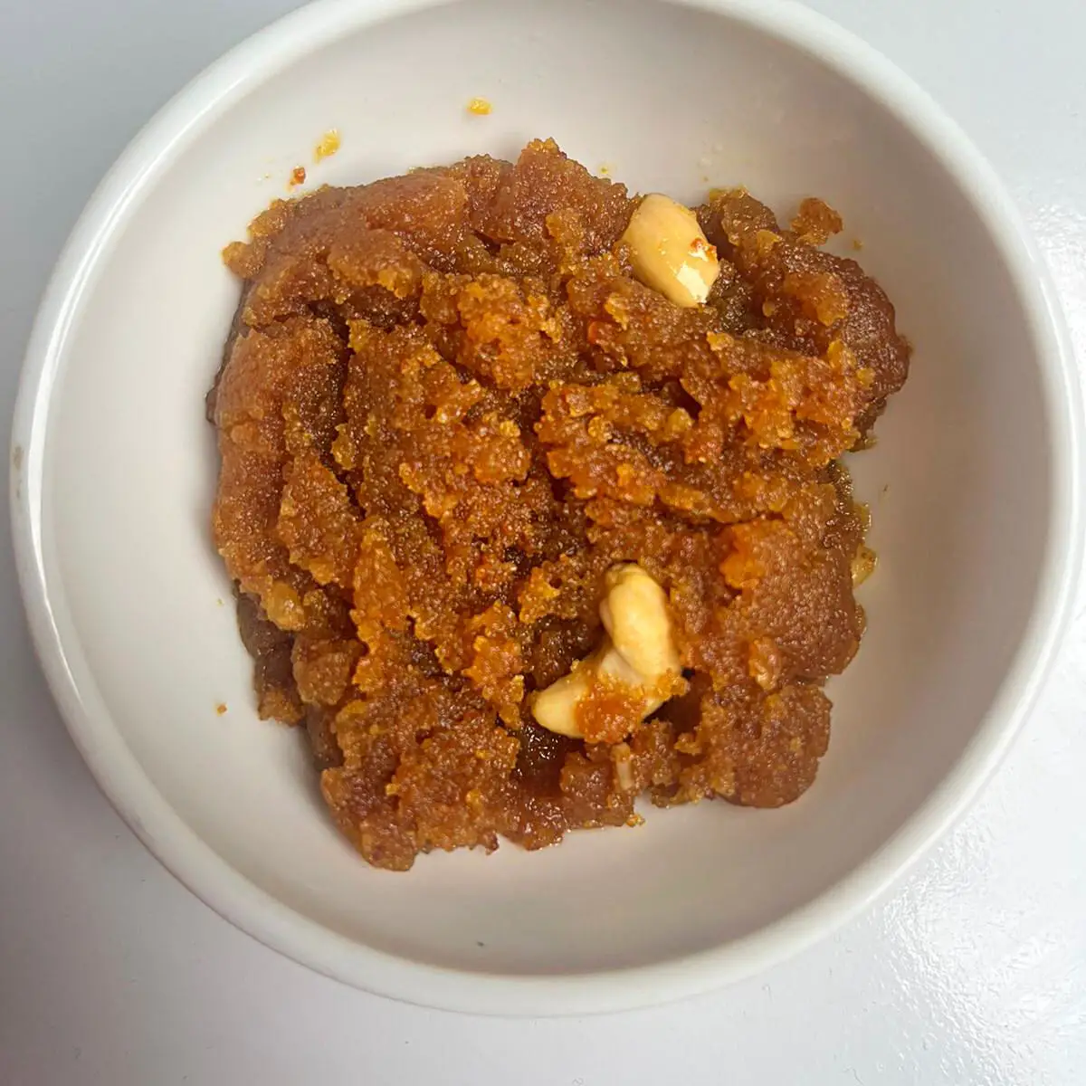 A bowl with moong dal halwa.