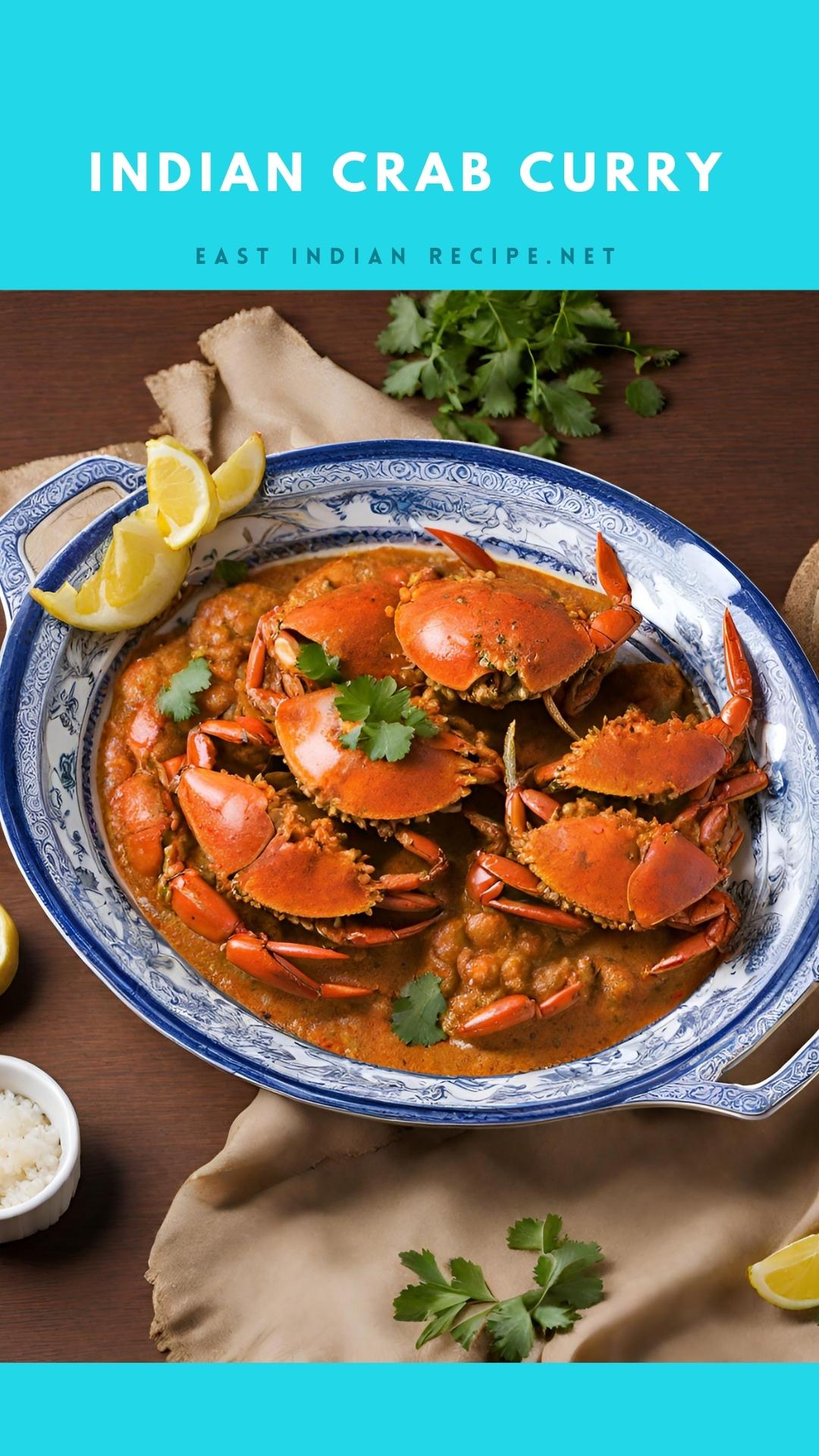 A skillet with crab curry - Pinterest image