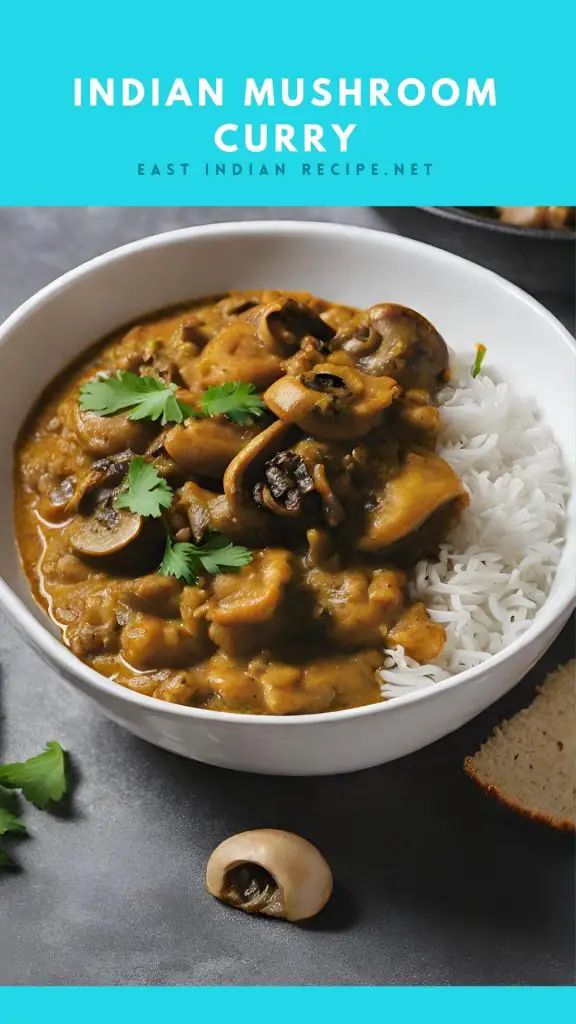 Pinterest image for vegan mushroom curry.