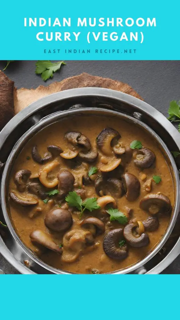 A Pinterest image for vegan mushroom curry.
