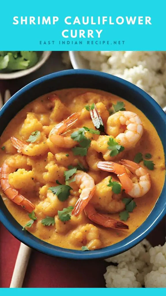 Pinterest image for shrimp cauliflower curry.