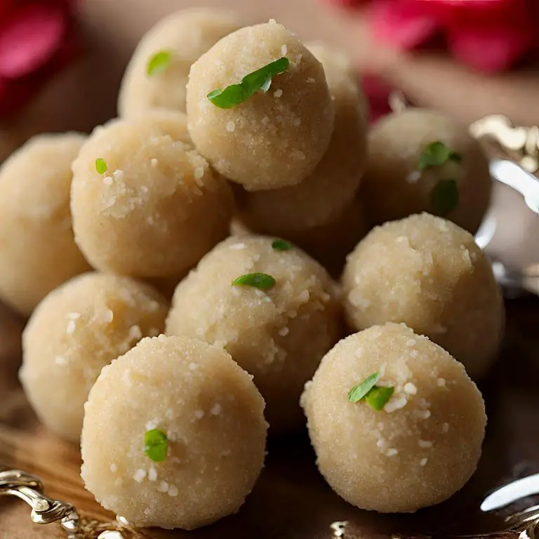 A stack of rawa laddu on the plate.