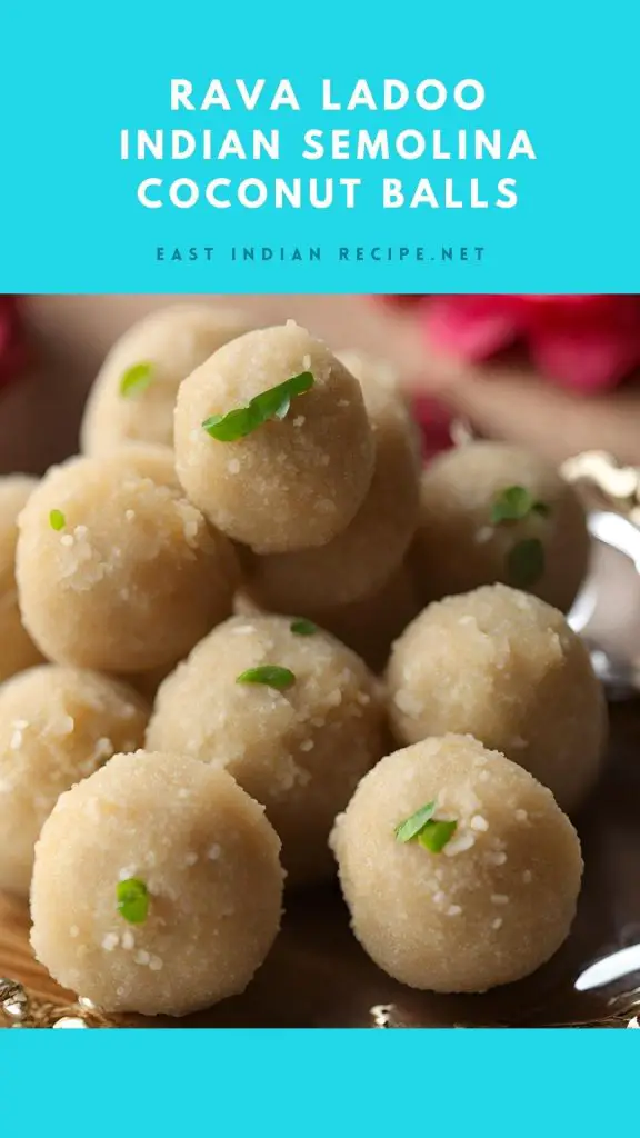 Pinterest image for rava laddu recipe.