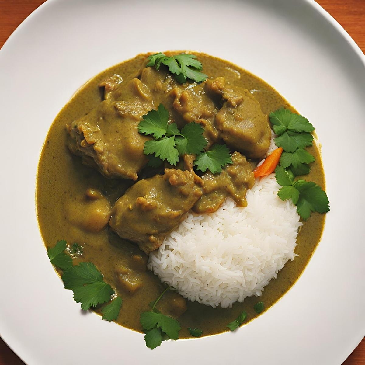 A plate with pork curry.
